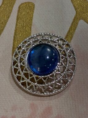 Silver-Tone Blue Cabochon Filigree Pendant Necklace - Women Jewelry